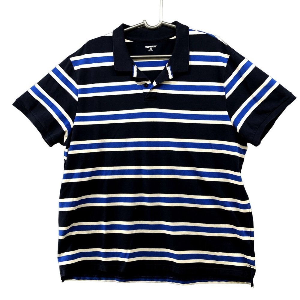 Old Navy Short Sleeve Polo Shirt Mens XXL Blue Striped Cotton Blend